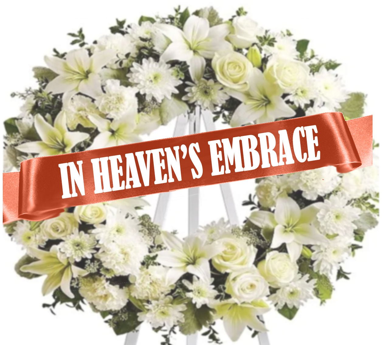 In Heaven's Embrace Funeral Ribbon Banner For Flowers - Celebrate Prints
