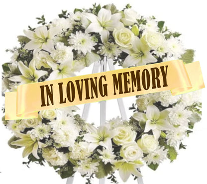 In Loving Memory Funeral Flowers Ribbon Banner - Celebrate Prints