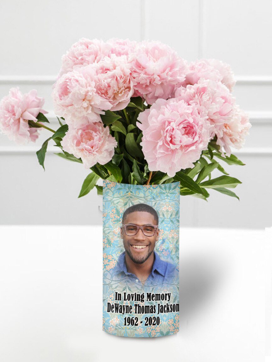 In Loving Memory Memorial Photo Flower Vase - Teal Florals - Celebrate Prints