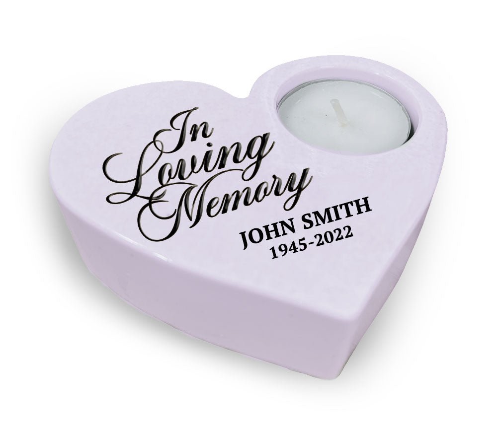 In Loving Memory Stone Heart Memorial Tea Light Candle Holder - Celebrate Prints