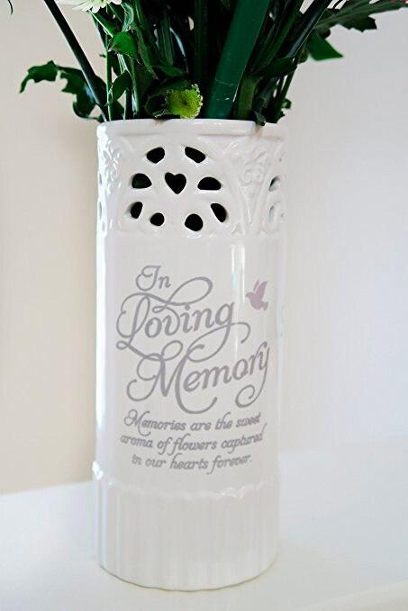 In Loving Memory White Ceramic Flower Memorial Vase - Celebrate Prints