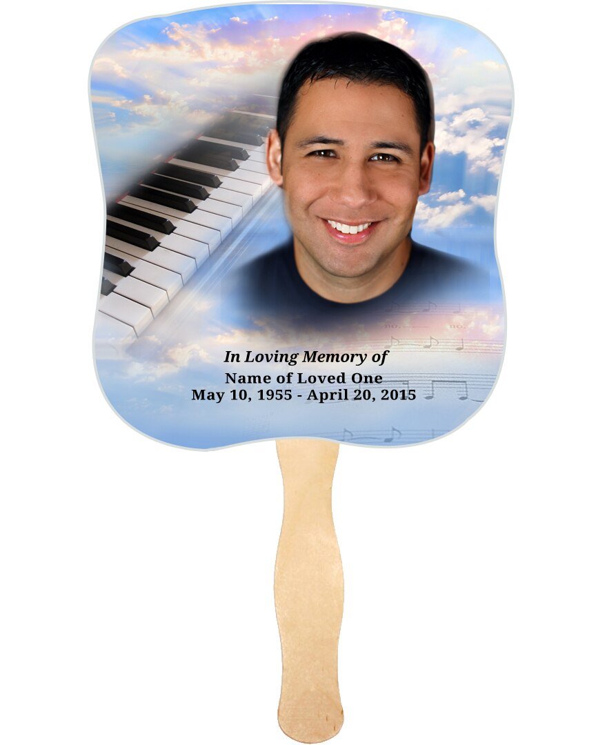 Ivory Memorial Fan With Wooden Handle (Pack Of 10) - Celebrate Prints