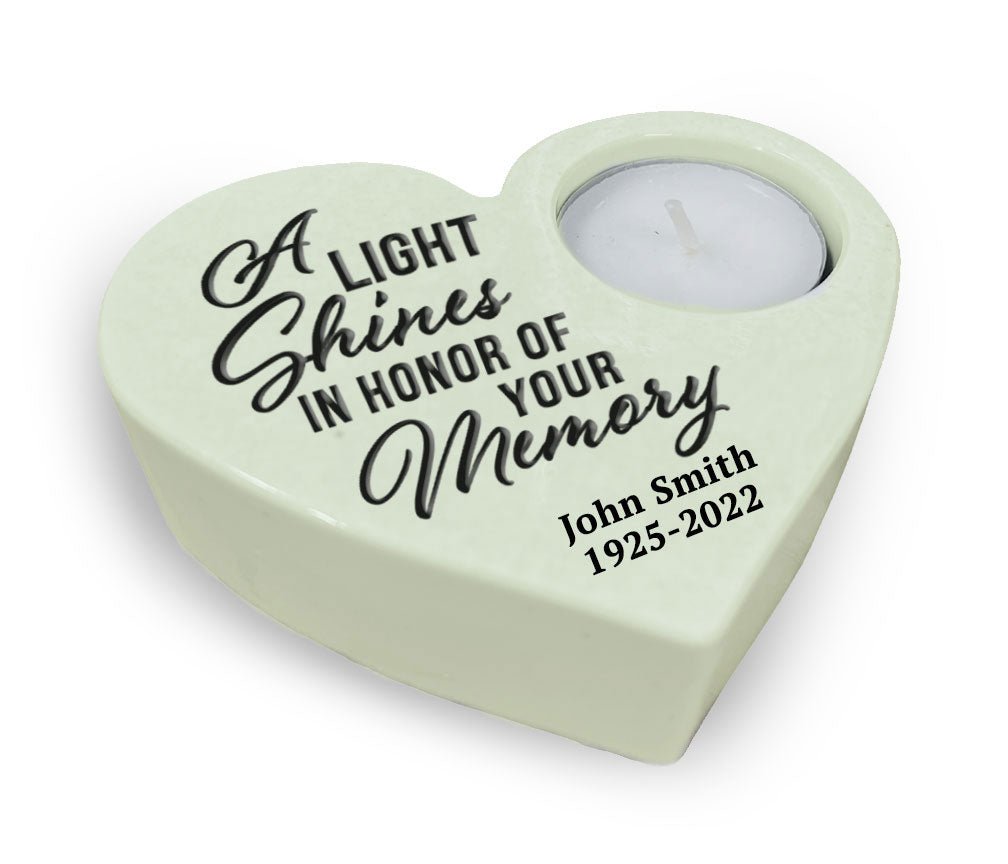 Light Shines Stone Heart Memorial Tea Light Candle Holder - Celebrate Prints