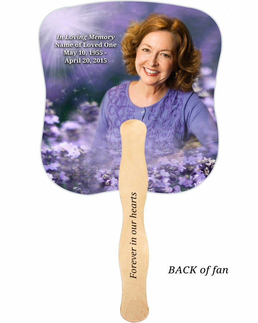 Lilac Memorial Fan With Wooden Handle (Pack Of 10) - Celebrate Prints