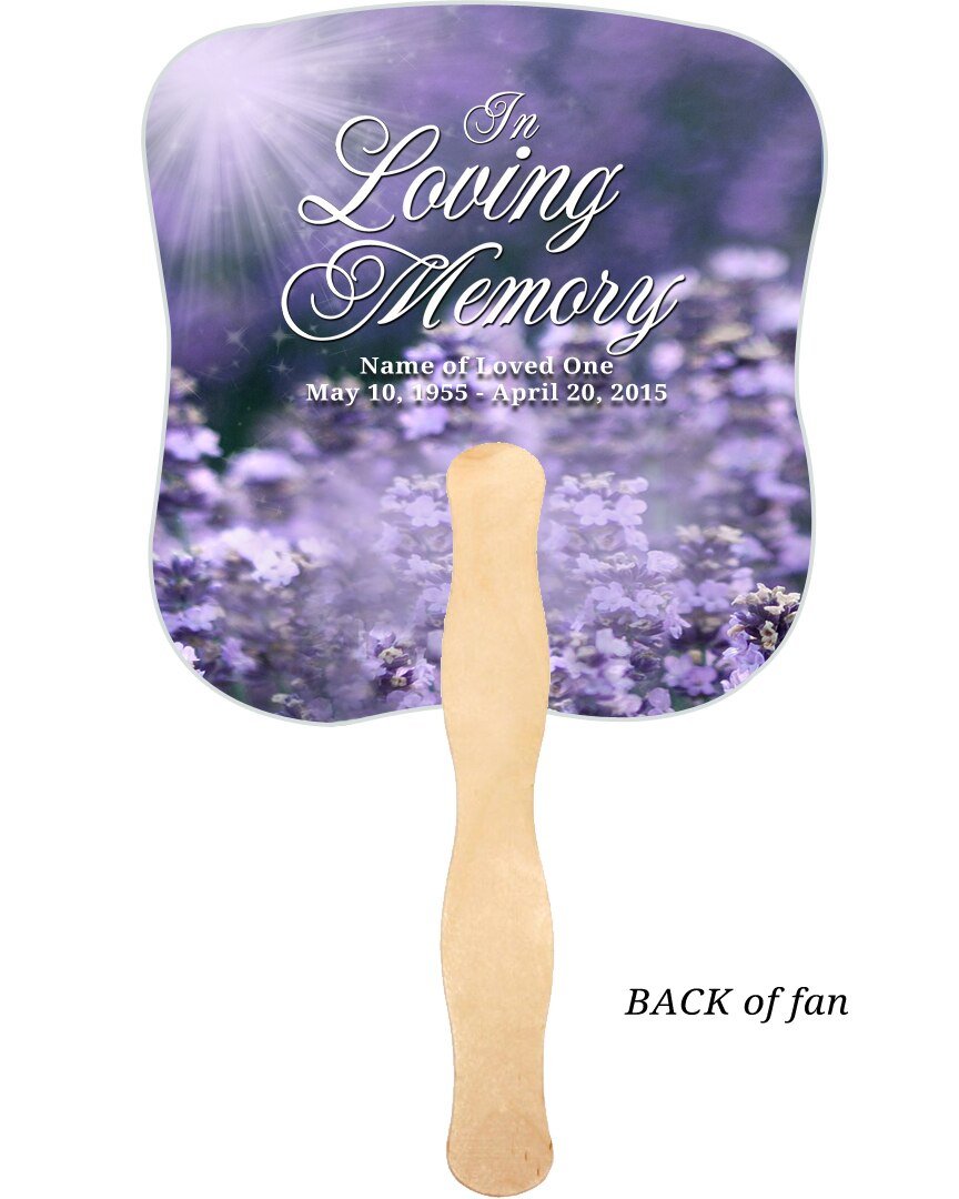 Lilac Memorial Fan With Wooden Handle (Pack Of 10) - Celebrate Prints