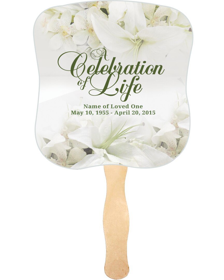 Lily Memorial Fan With Wooden Handle (Pack Of 10) - Celebrate Prints