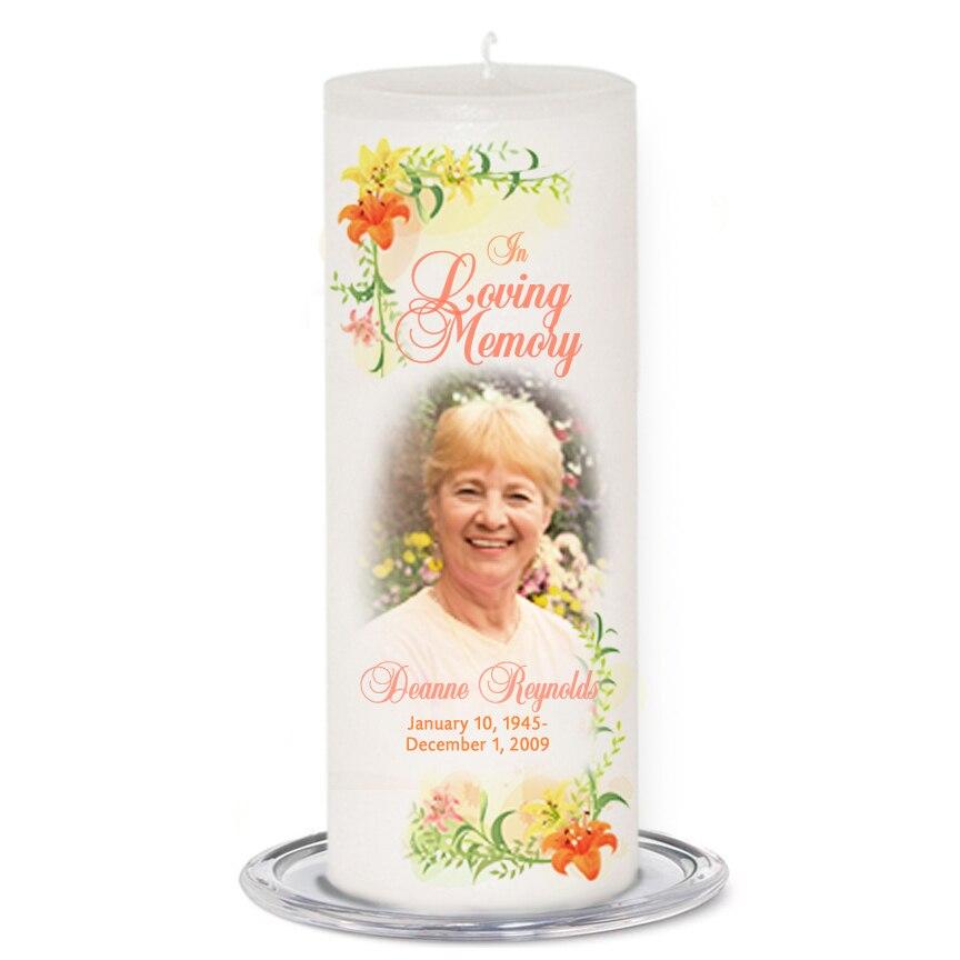 Lily Personalized Wax Pillar Memorial Candle - Celebrate Prints