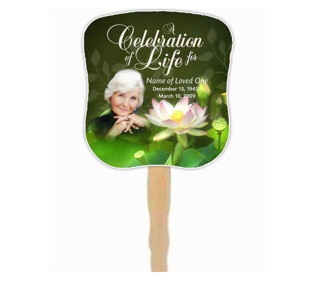 Lotus Memorial Fan With Wooden Handle (Pack Of 10) - Celebrate Prints