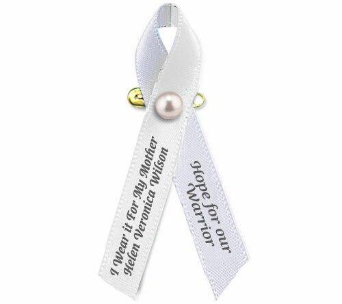 Lung Cancer Ribbon Personalized (Pearl White) - Pack of 10 - Celebrate Prints