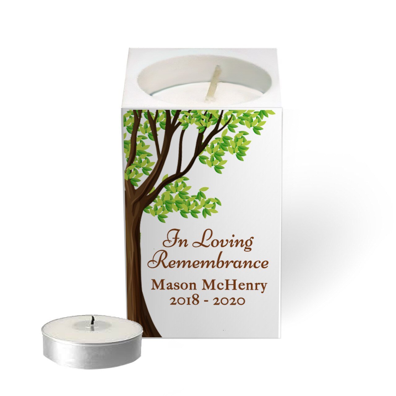 Oak Tree Personalized Mini Memorial Tea Light Candle Holder - Celebrate Prints