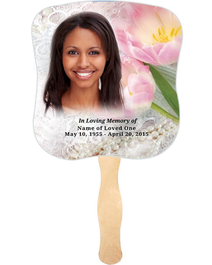 Pearls Memorial Fan With Wooden Handle (Pack Of 10) - Celebrate Prints