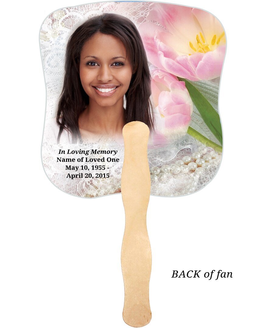 Pearls Memorial Fan With Wooden Handle (Pack Of 10) - Celebrate Prints