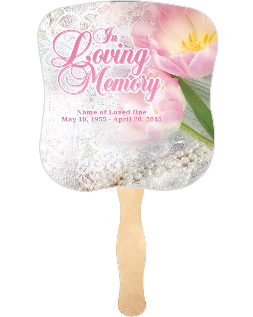 Pearls Memorial Fan With Wooden Handle (Pack Of 10) - Celebrate Prints