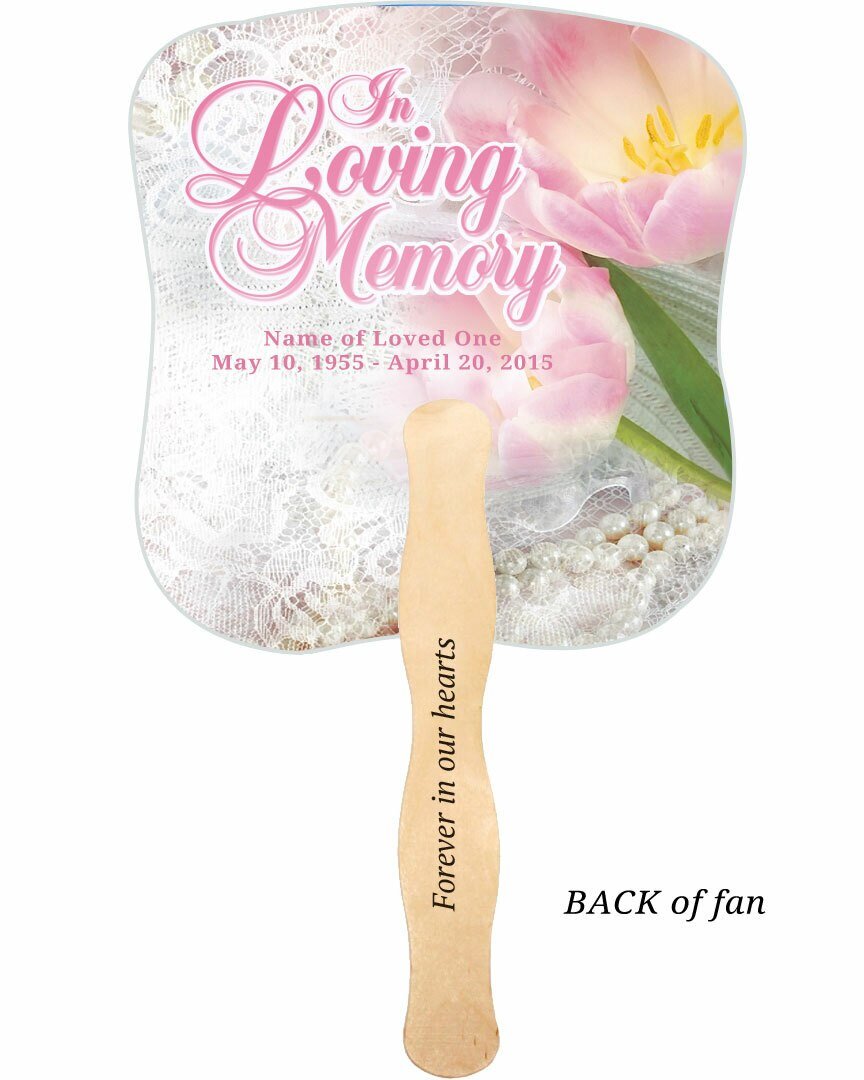 Pearls Memorial Fan With Wooden Handle (Pack Of 10) - Celebrate Prints