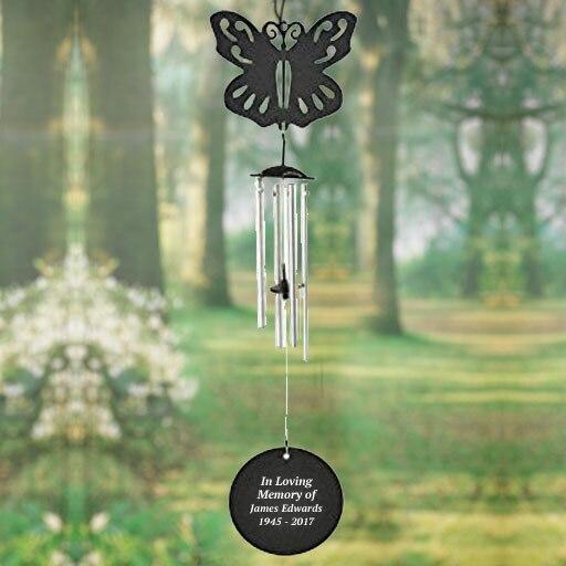 Personalized Butterfly Silhouette In Loving Memory Memorial Wind Chime - Celebrate Prints