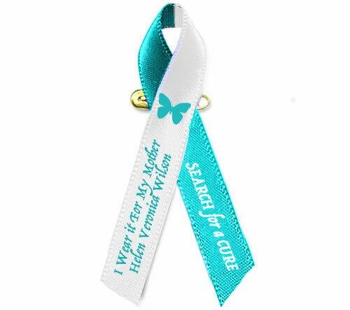 Personalized Cervical Cancer Ribbon (Teal-White) Pack of 10 - Celebrate Prints