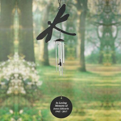 Personalized Dragonfly Silhouette In Loving Memory Memorial Wind Chime - Celebrate Prints