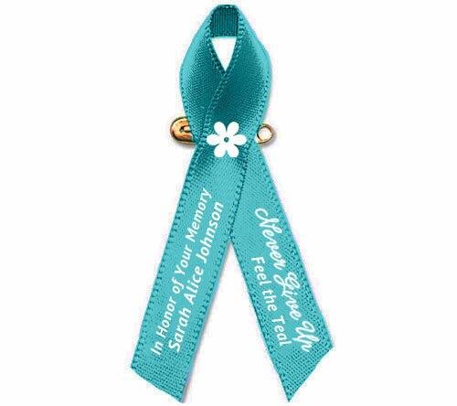 Personalized Ovarian Cancer Ribbon (Teal) - Pack of 10 - Celebrate Prints