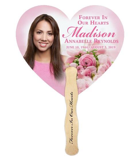 Pink Bouquet Heart Memorial Fan With Wooden Handle (Pack Of 10) - Celebrate Prints