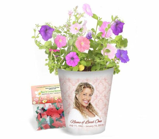 Pink Damask Personalized Memorial Ceramic Flower Pot - Celebrate Prints