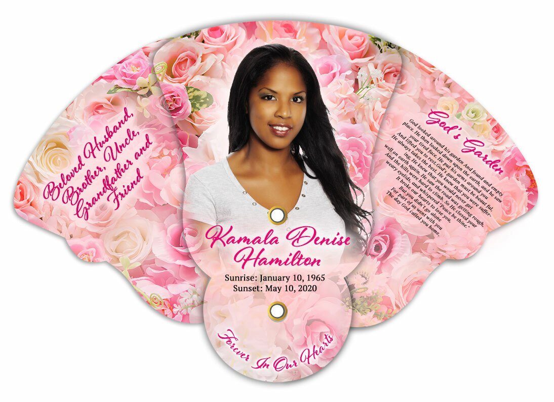 Pink Petals Personalized Folding Memorial Fan (Pack of 10) - Celebrate Prints