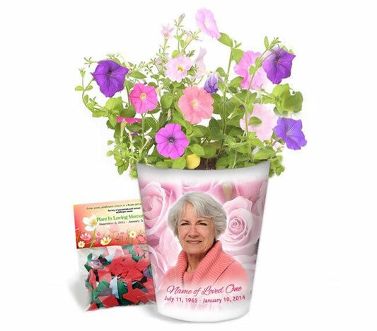 Pink Roses Personalized Memorial Ceramic Flower Pot - Celebrate Prints