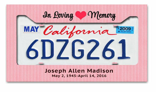 Pink Stripes Custom In Loving Memory License Plate Frame - Celebrate Prints
