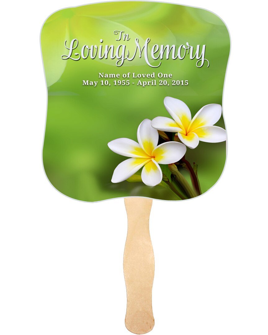Plumeria Memorial Fan With Wooden Handle (Pack Of 10) - Celebrate Prints