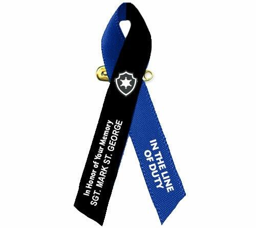 Police Officer Awareness Ribbon Black/Navy - Pack of 10 - Celebrate Prints