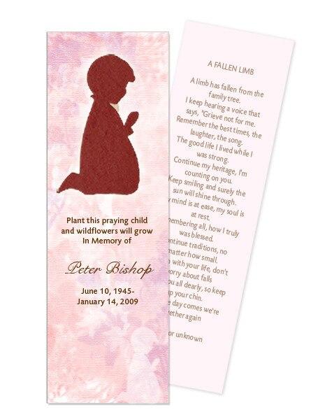 Praying Child Plantable Memorial Bookmark (Pack of 12) - Celebrate Prints