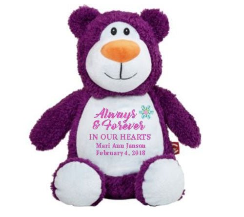 Purple Teddy Bear Memorial Stuffed Animal Urn - Celebrate Prints