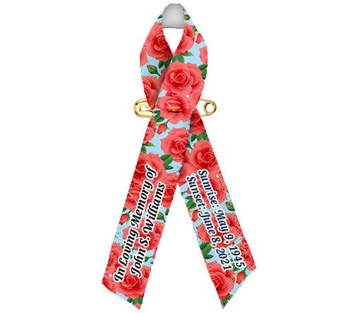 Red Roses Memorial Awareness Ribbon - Pack of 10 - Celebrate Prints