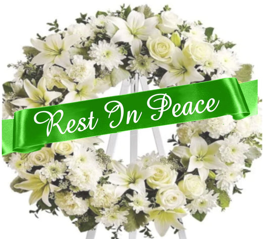 Rest In Peace Funeral Flowers Ribbon Banner - Celebrate Prints