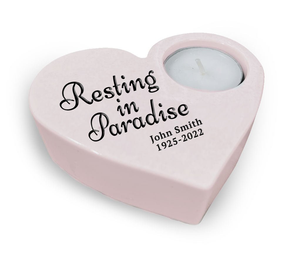 Resting In Paradise Stone Heart Memorial Tea Light Candle Holder - Celebrate Prints