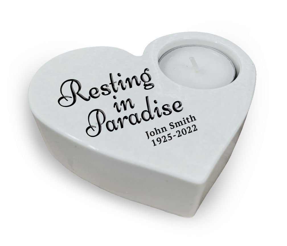 Resting In Paradise Stone Heart Memorial Tea Light Candle Holder - Celebrate Prints