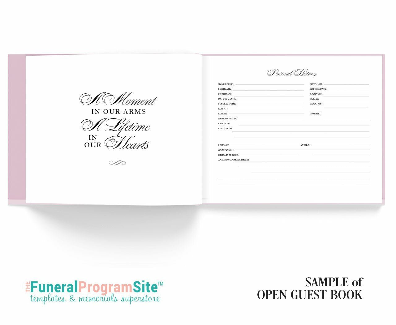 Roses Border Landscape Linen Funeral Guest Book - Celebrate Prints