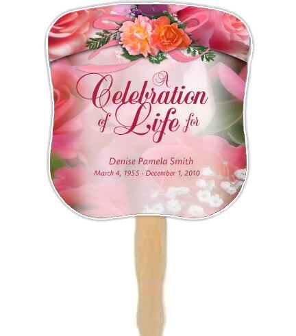 Rosy Memorial Fan With Wooden Handle (Pack Of 10) - Celebrate Prints