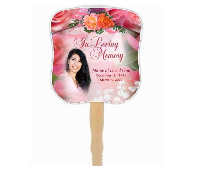 Rosy Memorial Fan With Wooden Handle (Pack Of 10) - Celebrate Prints