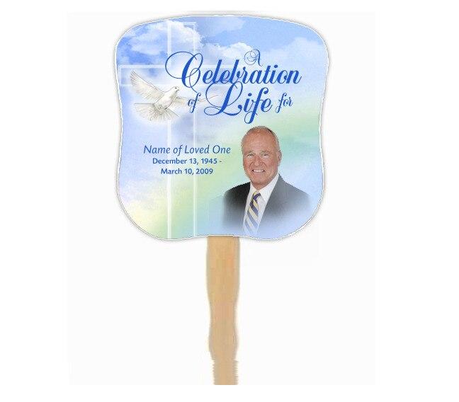Salvation Memorial Fan With Wooden Handle (Pack Of 10) - Celebrate Prints