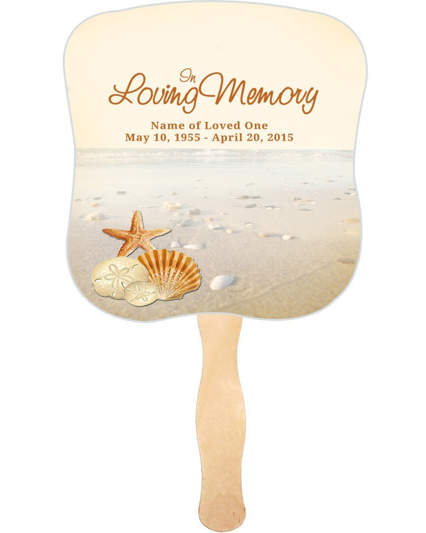 Seashore Memorial Fan With Wooden Handle (Pack Of 10) - Celebrate Prints