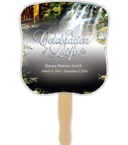 Serene Memorial Fan With Wooden Handle (Pack Of 10) - Celebrate Prints