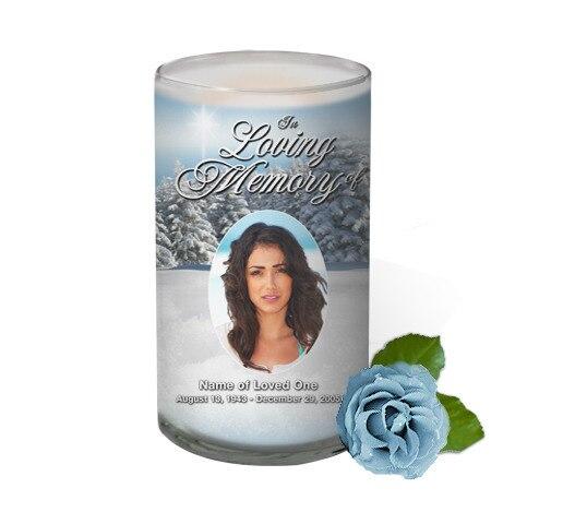Snowcaps Personalized Glass Memorial Candle - Celebrate Prints