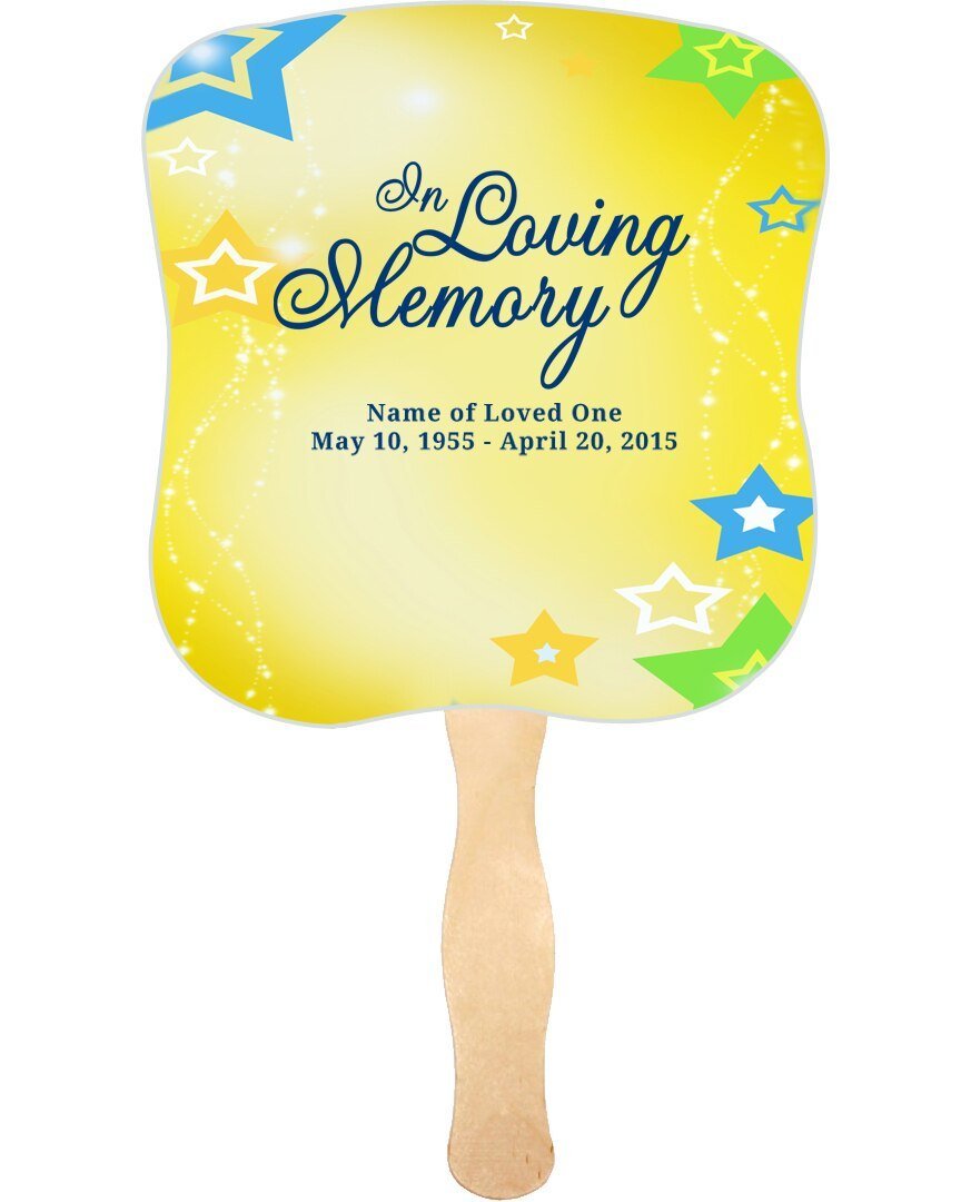 Starry Memorial Fan With Wooden Handle (Pack Of 10) - Celebrate Prints