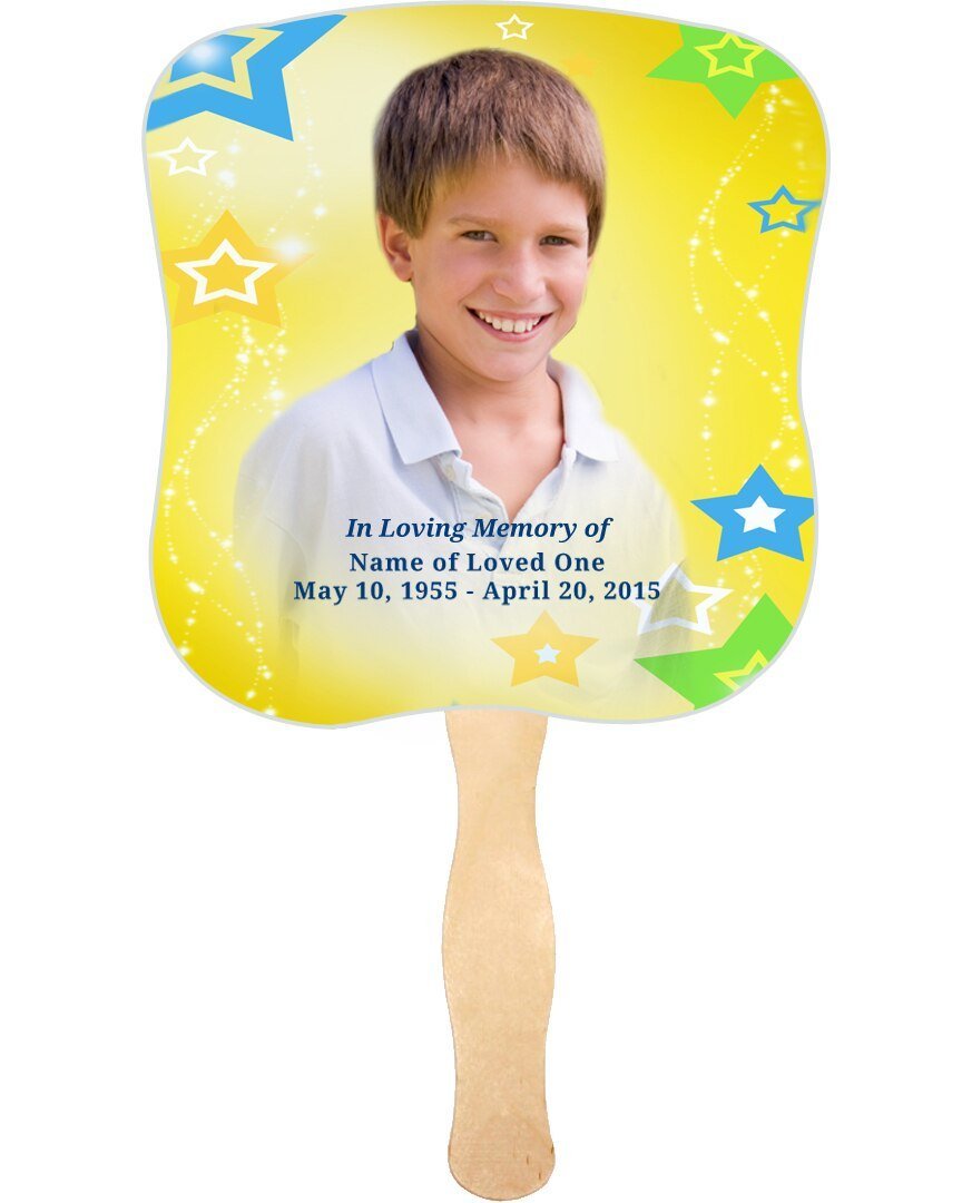 Starry Memorial Fan With Wooden Handle (Pack Of 10) - Celebrate Prints