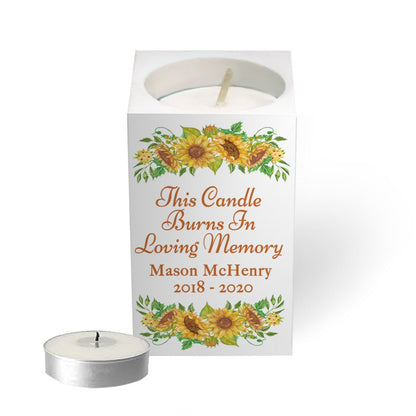 Sunflowers Personalized Mini Memorial Tea Light Candle Holder - Celebrate Prints