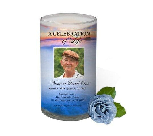 Sunset Dusk Personalized Glass Memorial Candle - Celebrate Prints