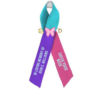 Thyroid Cancer Ribbon - Pink, Purple, Teal (Pack of 10) - Celebrate Prints