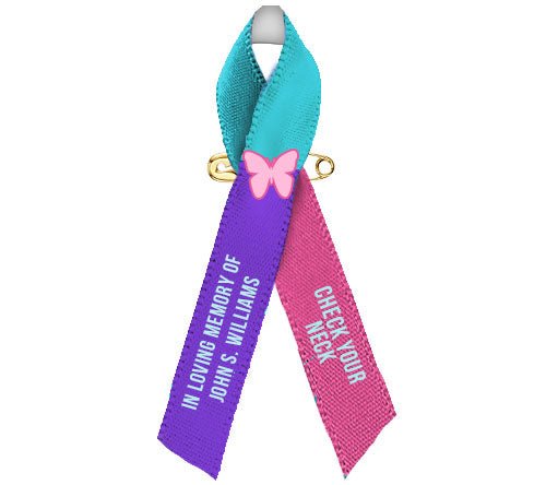 Thyroid Cancer Ribbon - Pink, Purple, Teal (Pack of 10) - Celebrate Prints
