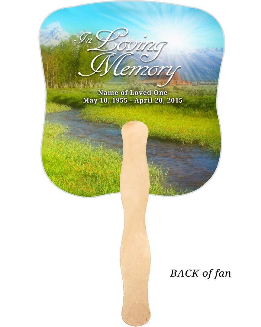 Tranquil Memorial Fan With Wooden Handle (Pack Of 10) - Celebrate Prints