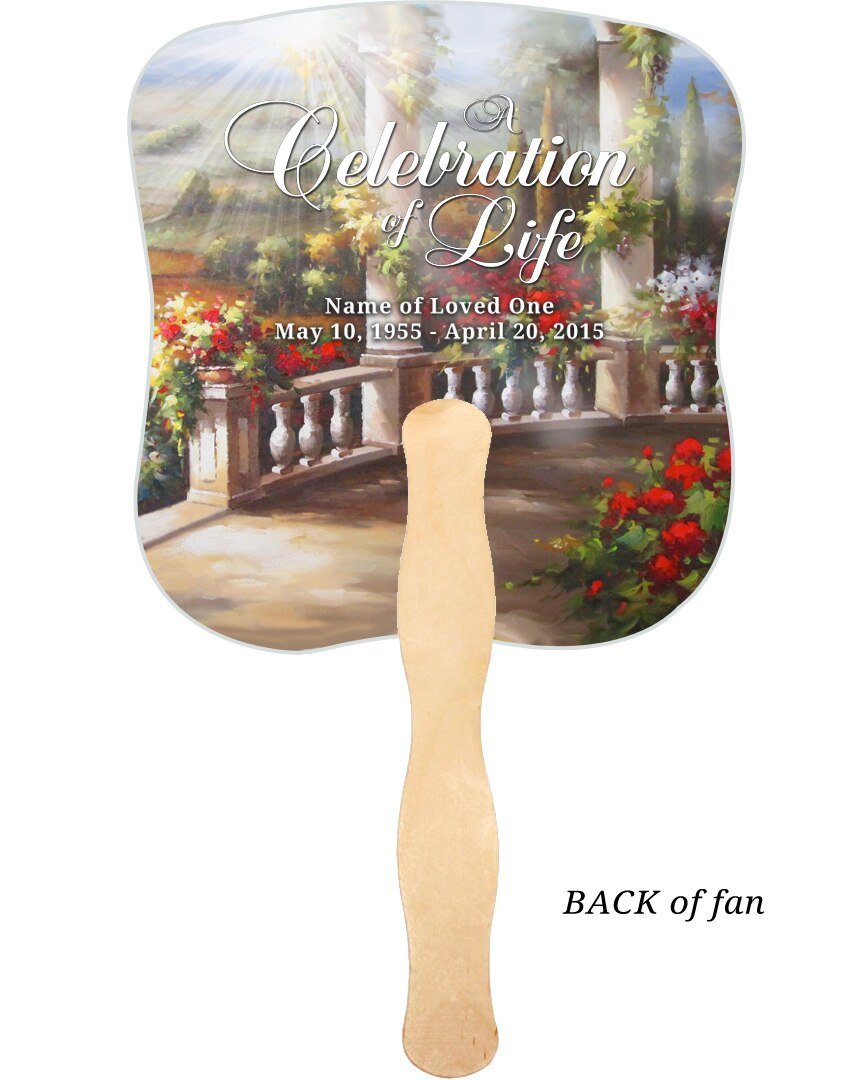 Tuscany Memorial Fan With Wooden Handle (Pack Of 10) - Celebrate Prints